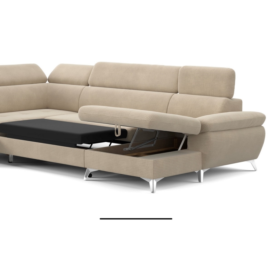 Kulmasohva U-mallinen CATANIA, vasen, beige, säilytystilalla ja avattava