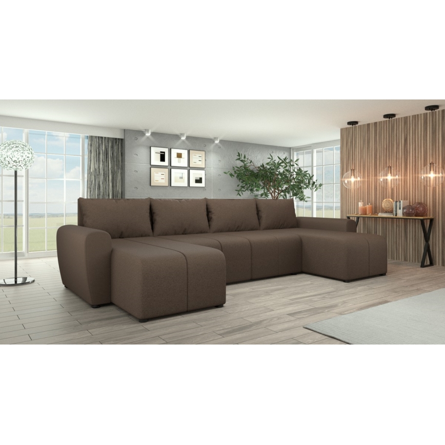 U-muotoinen, verhoiltu ja käännettävä vuodesohva NEWPORT, ruskea