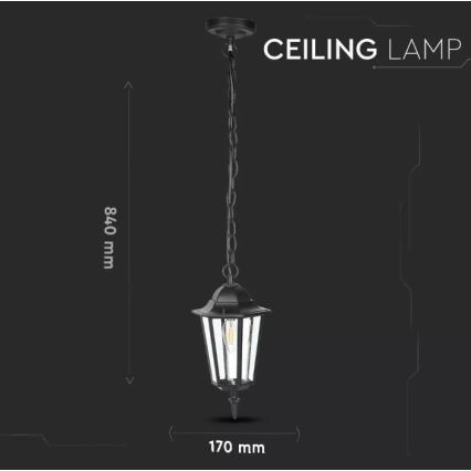 Ulkokattokruunu ketjulla 1xE27/40W/230V IP44 musta