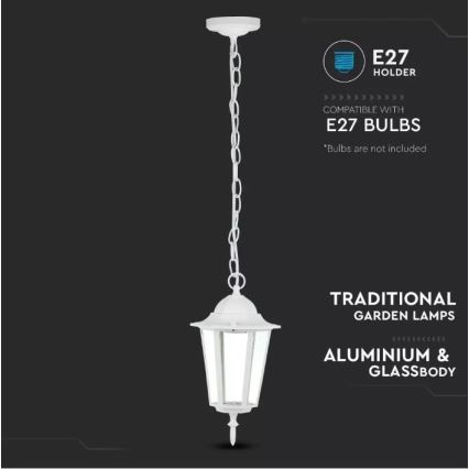 Ulkokattokruunu ketjulla 1xE27/40W/230V IP44 valkoinen