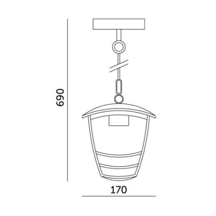 Ulkokattokruunu ketjulla TEVIO 1xE27/60W/230V IP54 musta