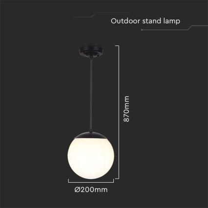 Ulkoriippuvalaisin kaapelilla 1xE27/60W/230V Ø 20 cm IP44 musta