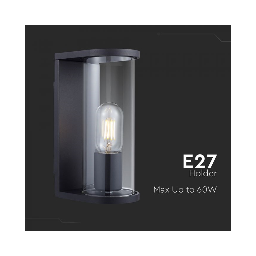 Ulkoseinävalaisin 1xE27/60W/230V IP44 musta/savutettu lasi
