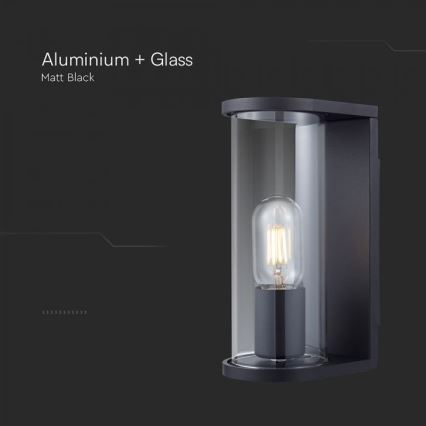 Ulkoseinävalaisin 1xE27/60W/230V IP44 musta/savutettu lasi