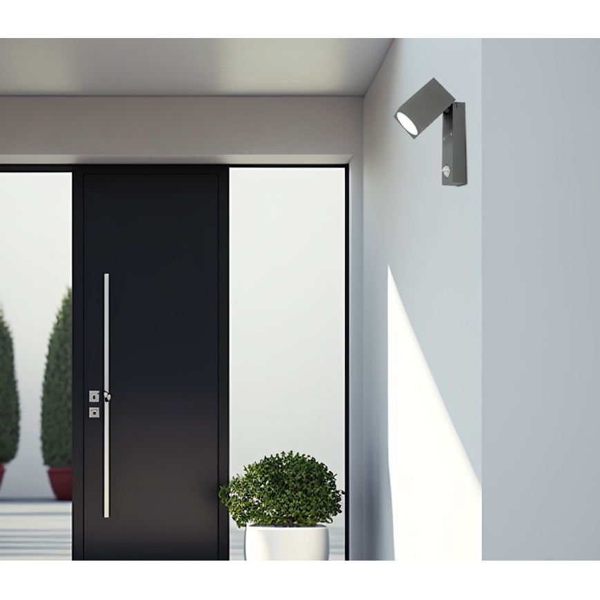 Ulkoseinävalaisin anturilla QUAZAR 1xGU10/35W/230V IP44 harmaa