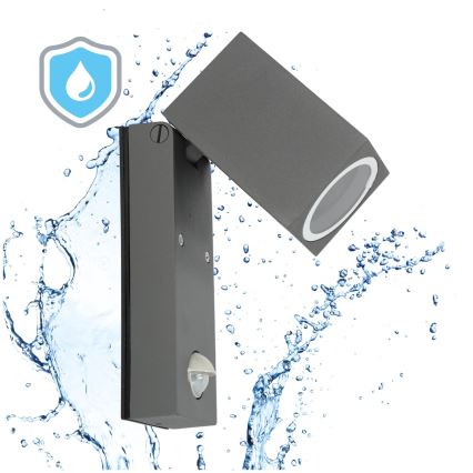 Ulkoseinävalaisin anturilla QUAZAR 1xGU10/35W/230V IP44 harmaa