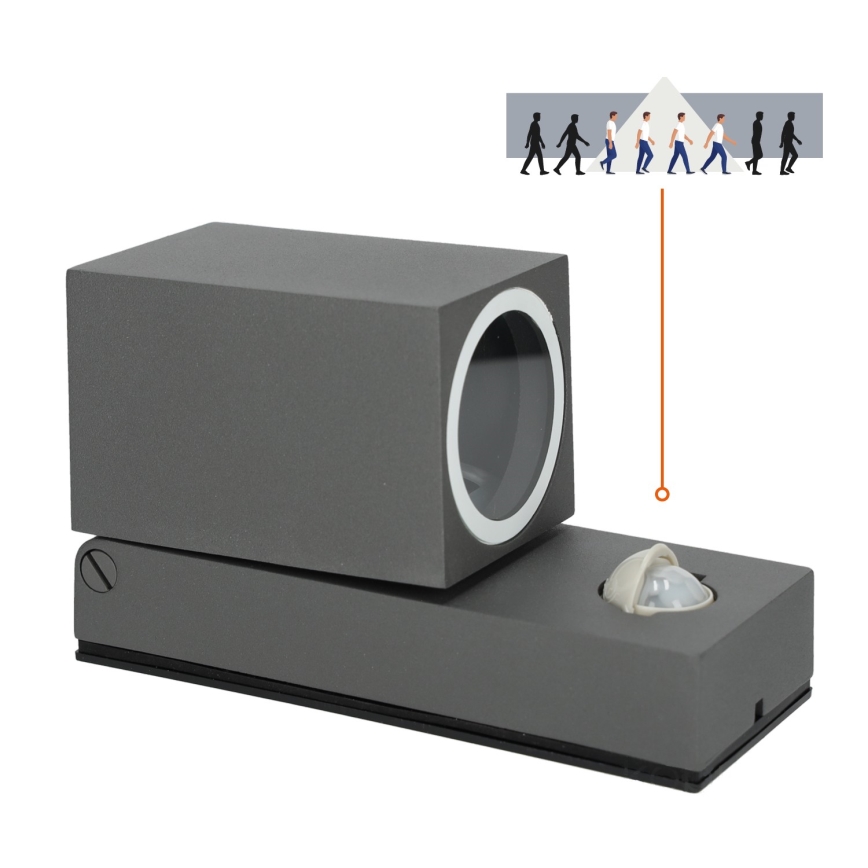 Ulkoseinävalaisin anturilla QUAZAR 1xGU10/35W/230V IP44 harmaa