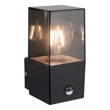 Ulkoseinävalaisin liike- ja hämäräanturilla 1xE27/40W/230V IP44 musta/savunharmaa