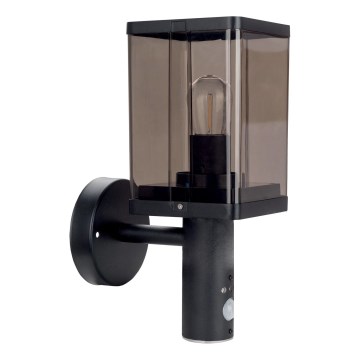 Ulkoseinävalaisin liike- ja hämärätunnistimella 1xE27/60W/230V IP44 musta/savunruskea