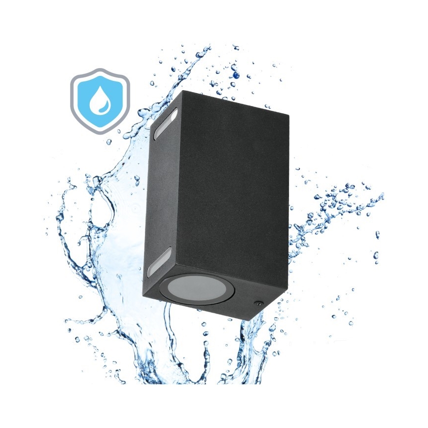 Ulkoseinävalaisin QUERK 2xGU10/35W/230V IP54 15 cm musta