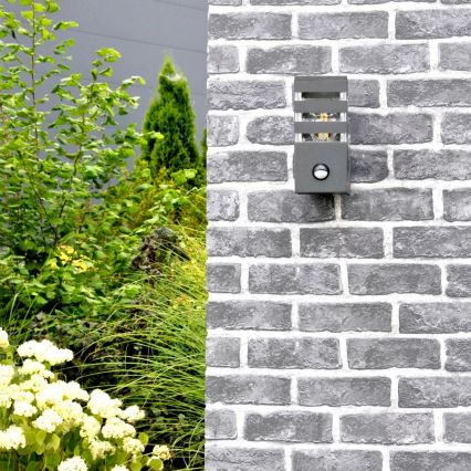 Ulkoseinävalaisin anturilla TEKSAS 1xE27/12W/230V IP44 antrasiitti