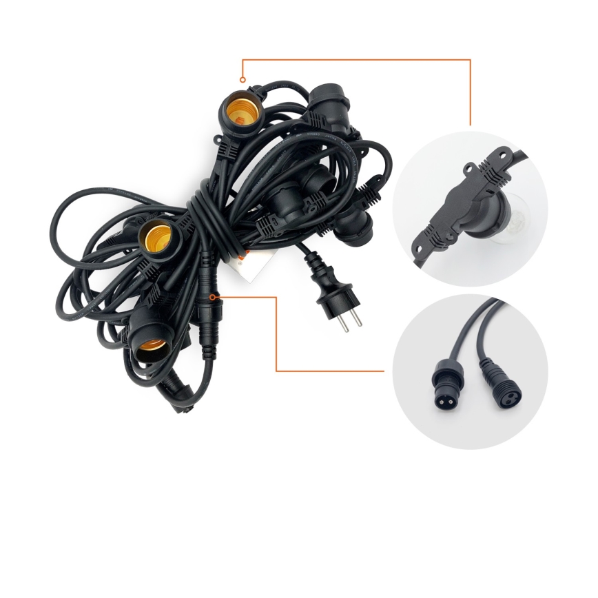 Ulkotila koristeellinen ketju MIMOSA 10xE27/1,3W/230V IP44 10 m