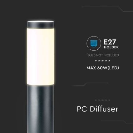 Ulkovalaisin 1xE27 / 60W / 230V IP44 45cm harmaa