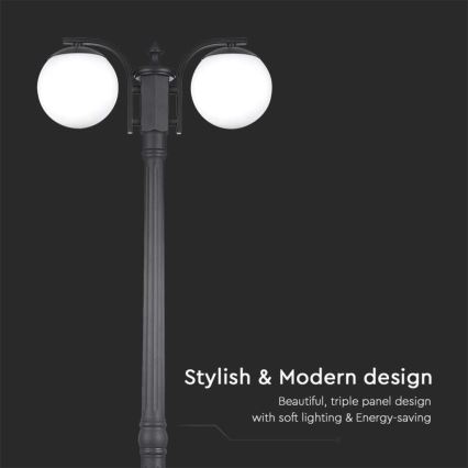 Ulkovalaisin 2xE27/60W/230V IP44 199 cm musta