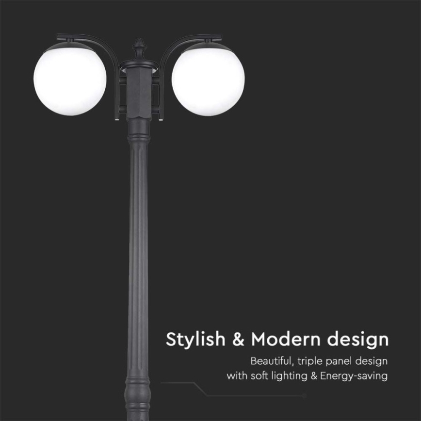 Ulkovalaisin 2xE27/60W/230V IP44 199 cm musta