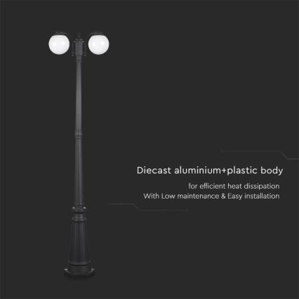 Ulkovalaisin 2xE27/60W/230V IP44 199 cm musta