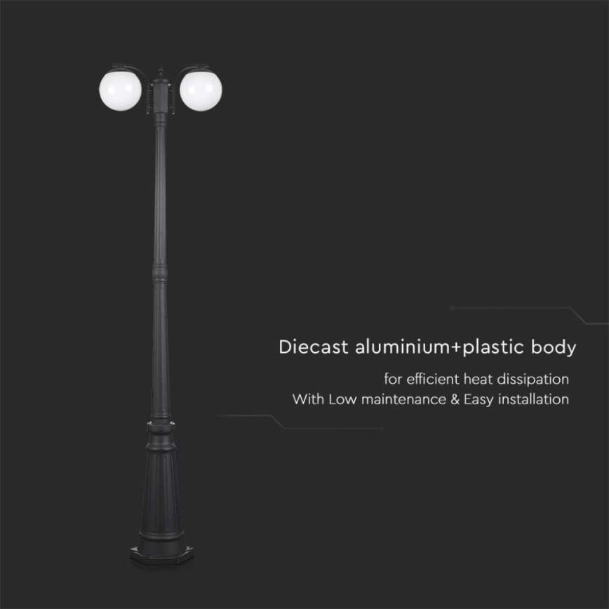 Ulkovalaisin 2xE27/60W/230V IP44 199 cm musta