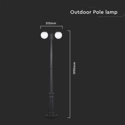 Ulkovalaisin 2xE27/60W/230V IP44 199 cm musta