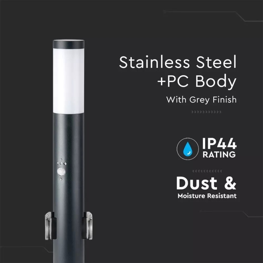 Ulkovalaisin anturilla ja 2 pistorasiaa SCHUKO 1xE27/60W/230V IP44 60cm antrasiitti