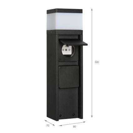 Ulkovalaisin kahdella pistorasialla VESPER 1xG9/5W/230V IP44 30 cm musta