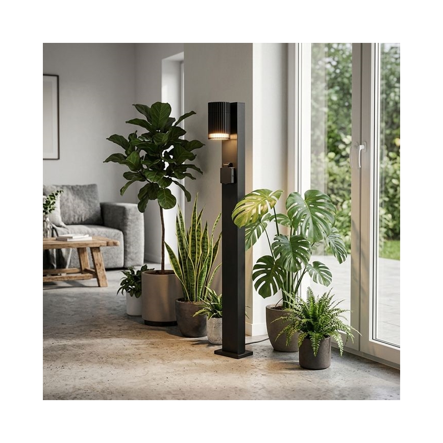 Ulkovalaisin SCHUKO-pistorasialla 1xGU10/10W/230V IP44 80 cm musta