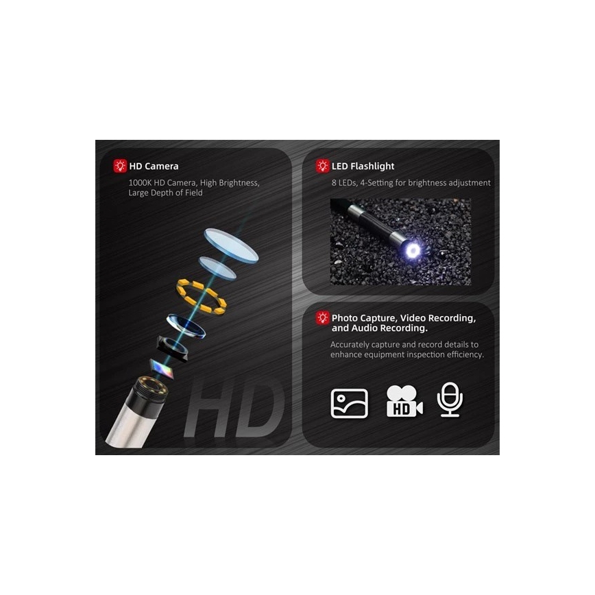 Uni-T - Boroskooppi 3,7 V 3000 mAh IP67 3 m