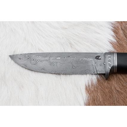 Uniikki Damascus-veitsi 12,7 cm tammi/eebenpuu