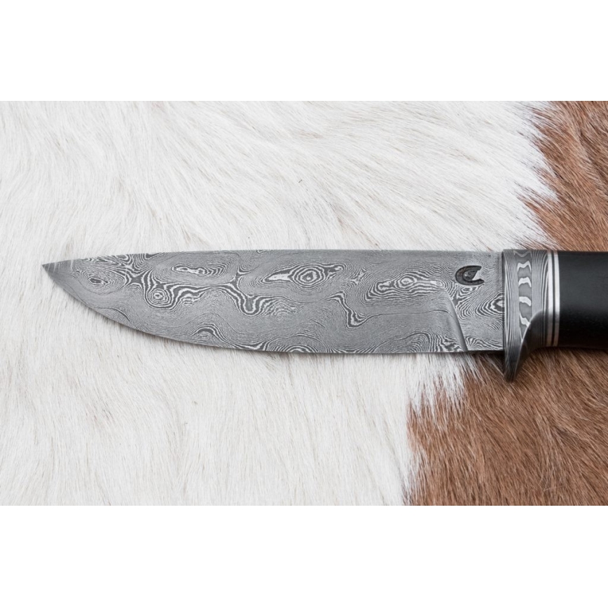 Uniikki Damascus-veitsi 12,7 cm tammi/eebenpuu