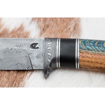 Uniikki Damascus-veitsi 12,7 cm tammi/eebenpuu