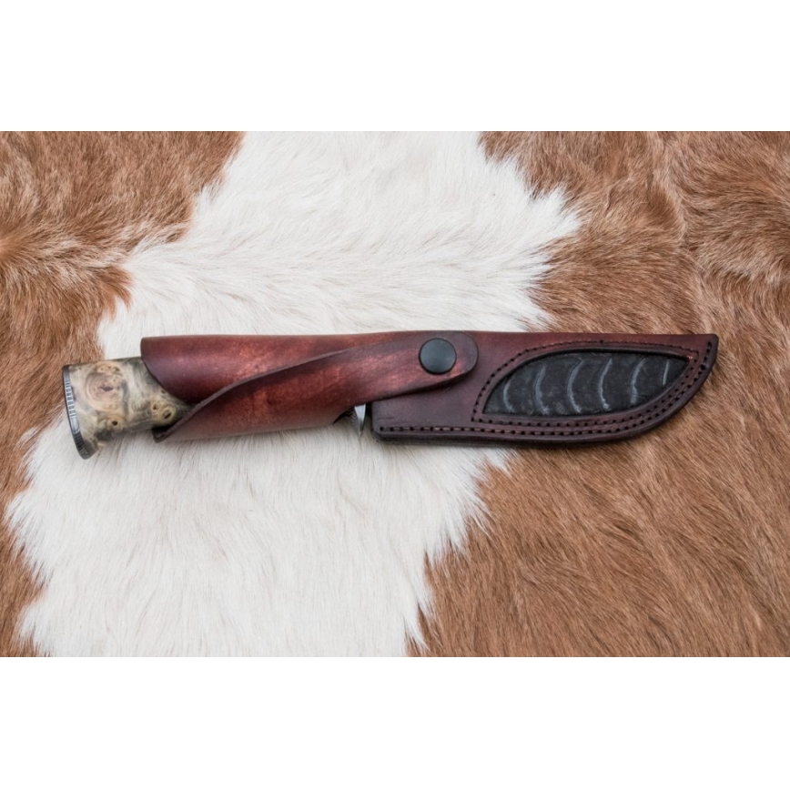 Uniikki Damascus-veitsi 13 cm kastanjapuu