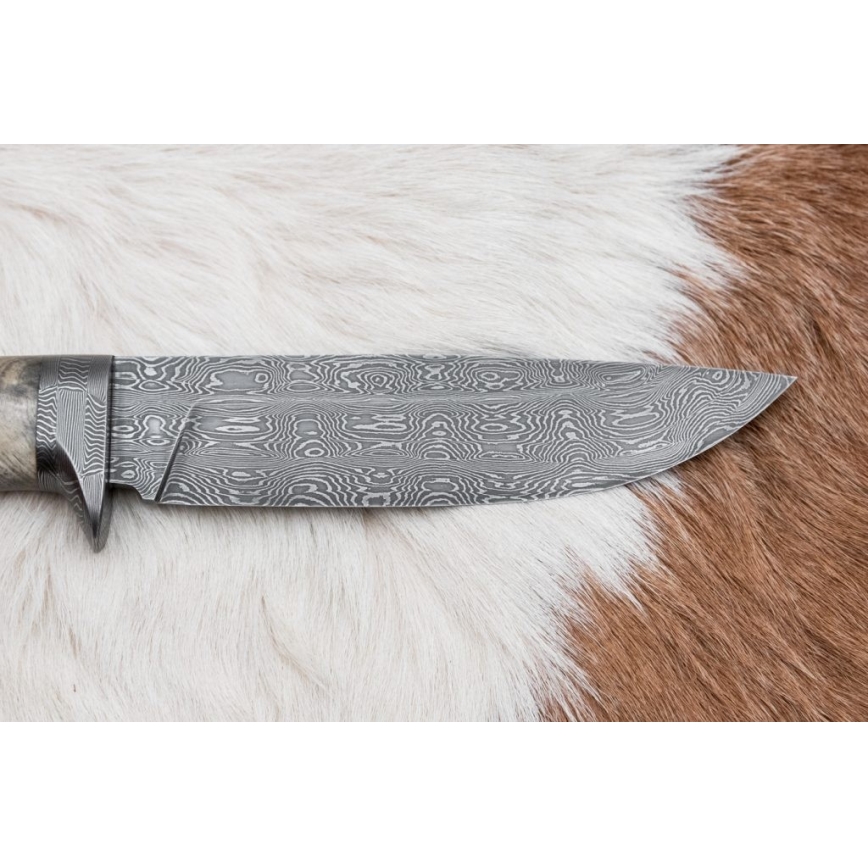 Uniikki Damascus-veitsi 13 cm kastanjapuu