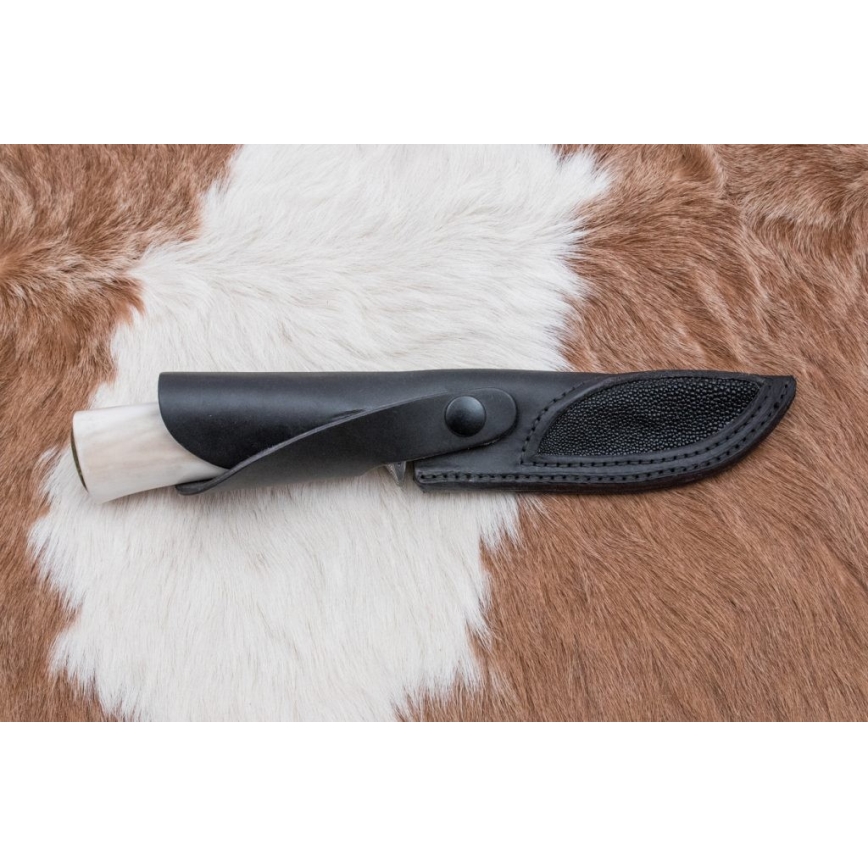 Uniikki Damascus-veitsi 13 cm serpentiniitti/poron sarvi