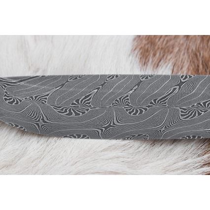 Uniikki Damascus-veitsi 13 cm serpentiniitti/poron sarvi