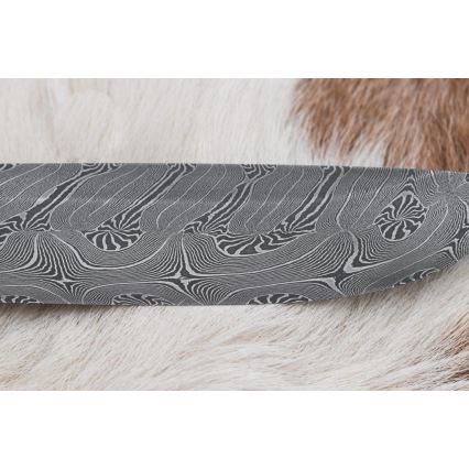 Uniikki Damascus-veitsi 13 cm serpentiniitti/poron sarvi