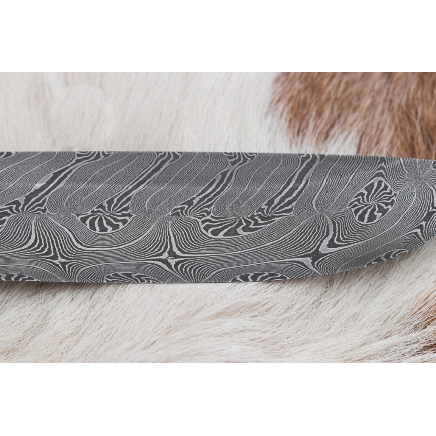 Uniikki Damascus-veitsi 13 cm serpentiniitti/poron sarvi