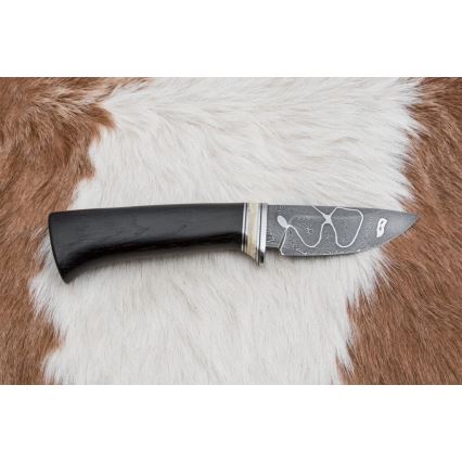 Uniikki Damascus-veitsi 8,6 cm tammi/kamelin luu