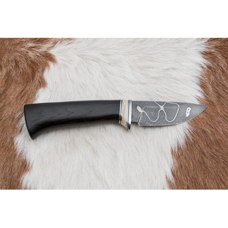 Uniikki Damascus-veitsi 8,6 cm tammi/kamelin luu