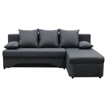 Monikäyttöinen L-muotoinen vuoteeksi avattava kulmasohva säilytystilalla ALMEIDA antrasiitti