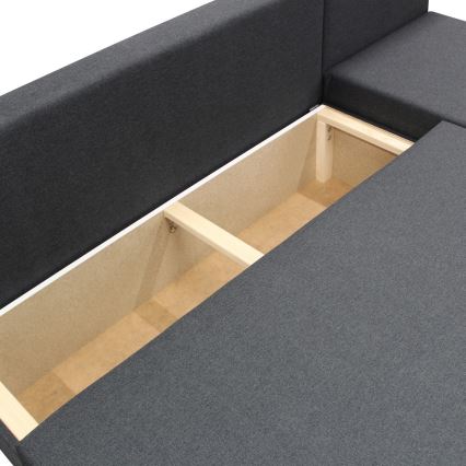 Monikäyttöinen L-muotoinen vuoteeksi avattava kulmasohva säilytystilalla ALMEIDA antrasiitti