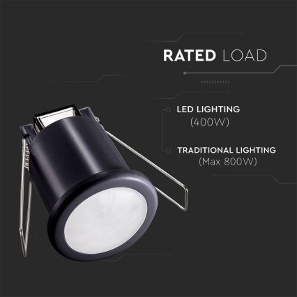 Upotettava liiketunnistin PIR 360° 400W/230V musta