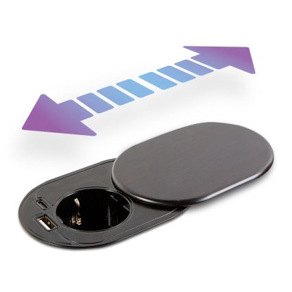 Upotettava pistorasia liukupeitteellä, 1x pistorasia + USB-C + USB-A, musta