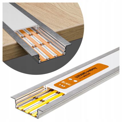 Uppoasennettava LED-nauhaprofili 1 m hopea/valkoinen