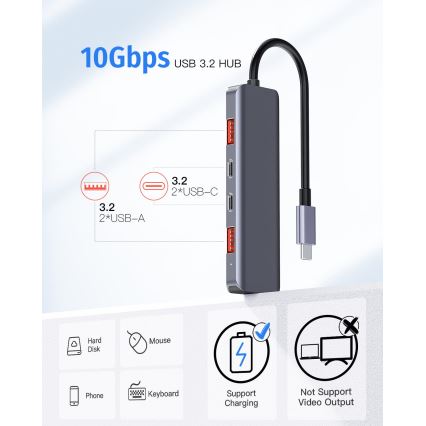 USB-C-hubi 5-in-1 Power Delivery 100 W