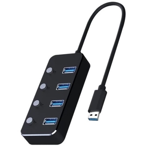 USB-jakaja katkaisimilla 4xUSB-A 3.0 musta