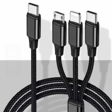 USB-kaapeli Lightning / MicroUSB / USB-C 1m musta