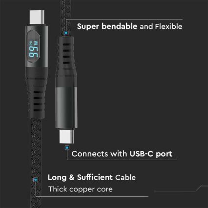 USB-kaapeli TYPE C -liitin LED-näyttö 1m