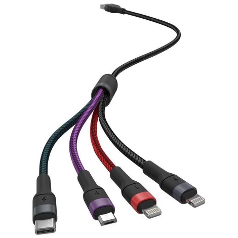 USB kaapeli USB-A / USB Lightning  / MicroUSB / USB-C 1,2m monivärinen