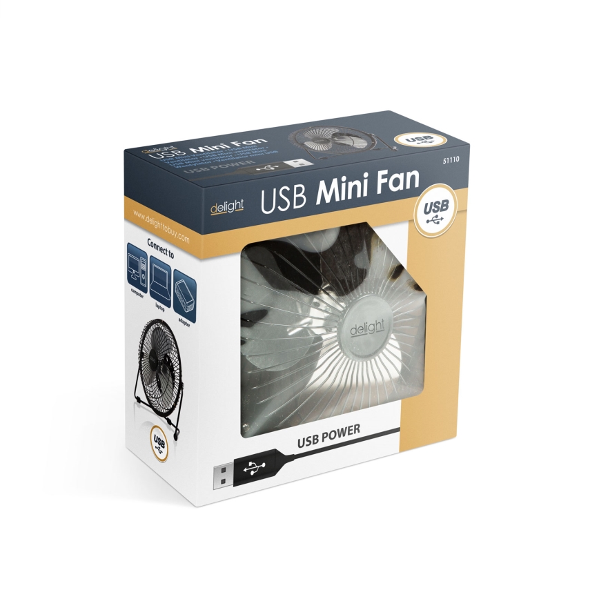 USB-pöytätuuletin 1,75W/5V, halkaisija 18 cm, musta