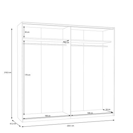 Vaatekaappi KARO 220x210x61 cm valkoinen