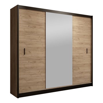 Vaatekaappi peilillä MIRO 203x215 cm tammi craft/musta